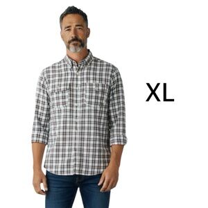 TU Men’s Plaid Long Sleeve Button Up Shirt Size XL Black Gray White